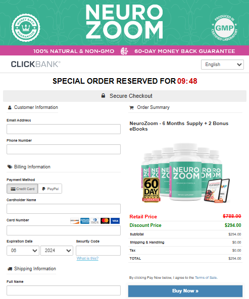 NeuroZoom Order Page